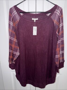 Maurices Women’s Plum Plaid Raglan Sleeve Knit Top